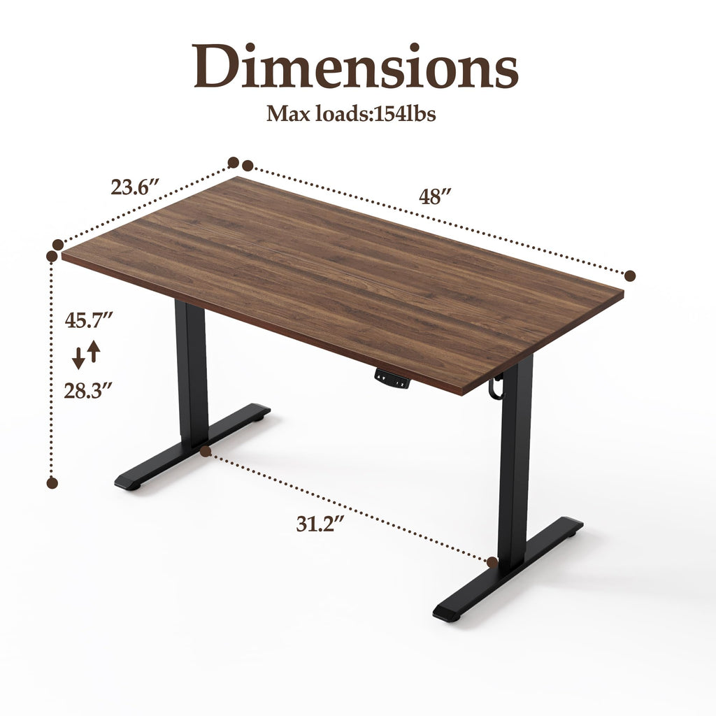 48 x 24" Electric Standing Desk, Height Adjustable, Dark Walnut