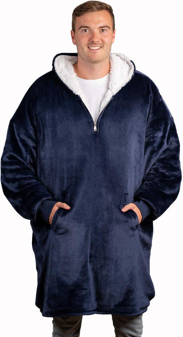 Wearable Blanket Hoodie with Zip, Oversized Hoodie Blanket Adult | Soft 250gsm Fleece, Sherpa Lining, Front Pocket.