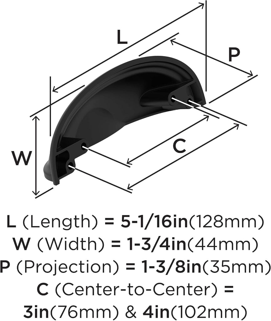 | Cabinet Cup Pull | Black Bronze | 3 inch or 4 inch (76 mm or 102 mm) Center-to-Center Drawer Pull | Ashby | Kitchen