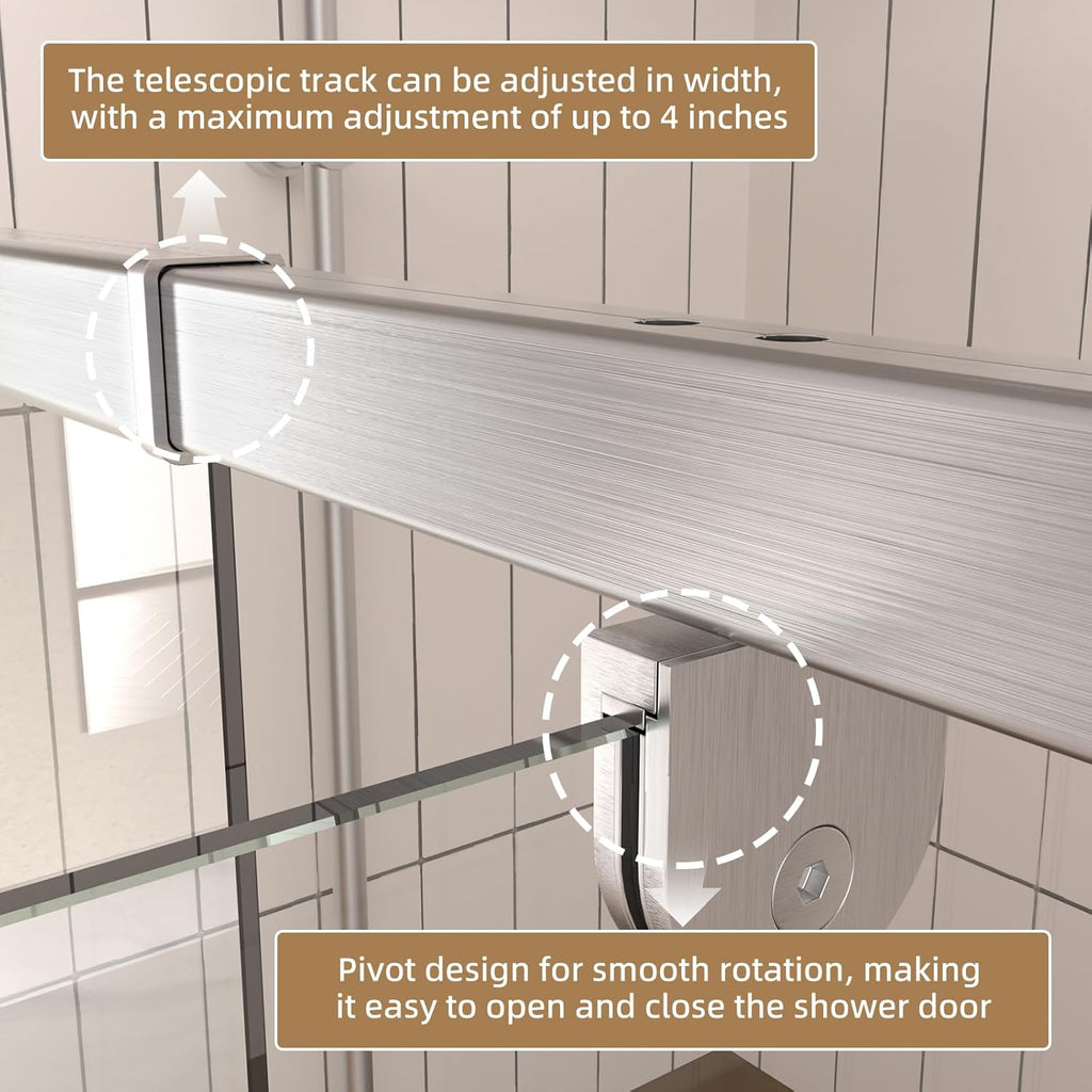32-36" W x 72" Pivot Glass Shower Door, Semi-Frameless Pivot Swing Glass Shower Door