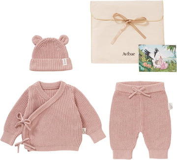 Baby Cotton Knit Set with Hat, Sweater and Pants, Coming Home Outfit