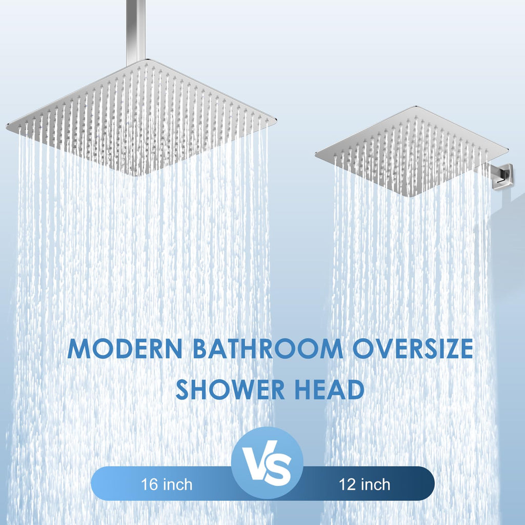 16 inch Large Rain Shower Head Ceiling Mounted - All Metal 304 Stainless Steel, Full Body Rainfall Shower with 324