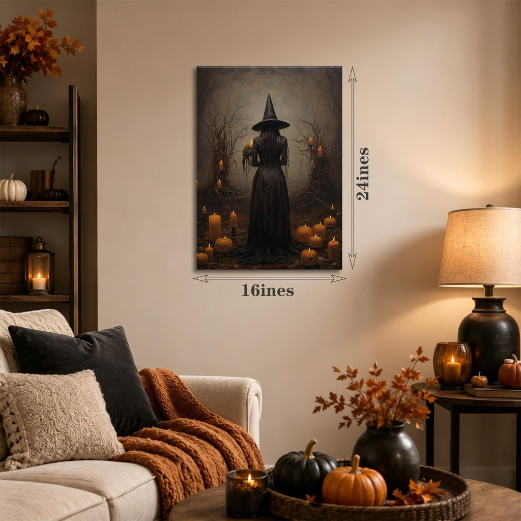 Halloween Gothic Witch in Forest Canvas Wall Art 16x24 inch