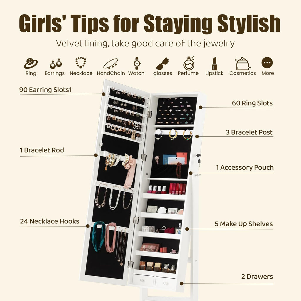 Jewelry Armoire Cabinet, Jewelry Organizer, Freestanding