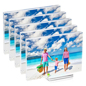 5 Pack 4x6 Magnetic Acrylic Picture Frame, Clear Floating with Base