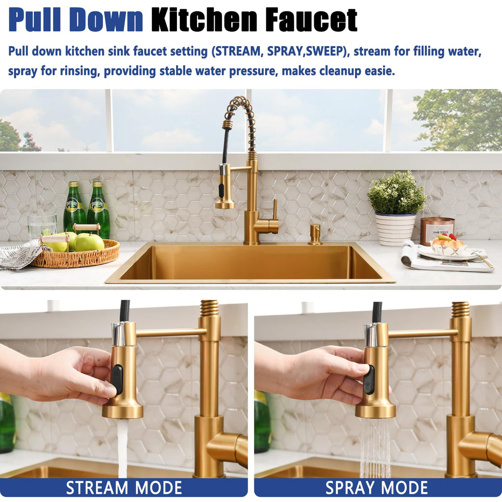25x22 Drop Sink with Faucet, Gold Brushed