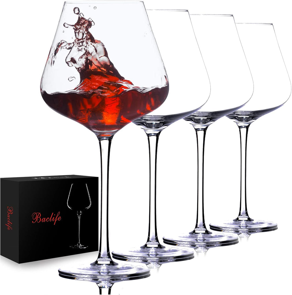 Hand Blown Red Wine Glasses Set of 4 - 23 oz Burgundy Wine Glasses With Long Stem - Large Premium Crystal Wine Glass