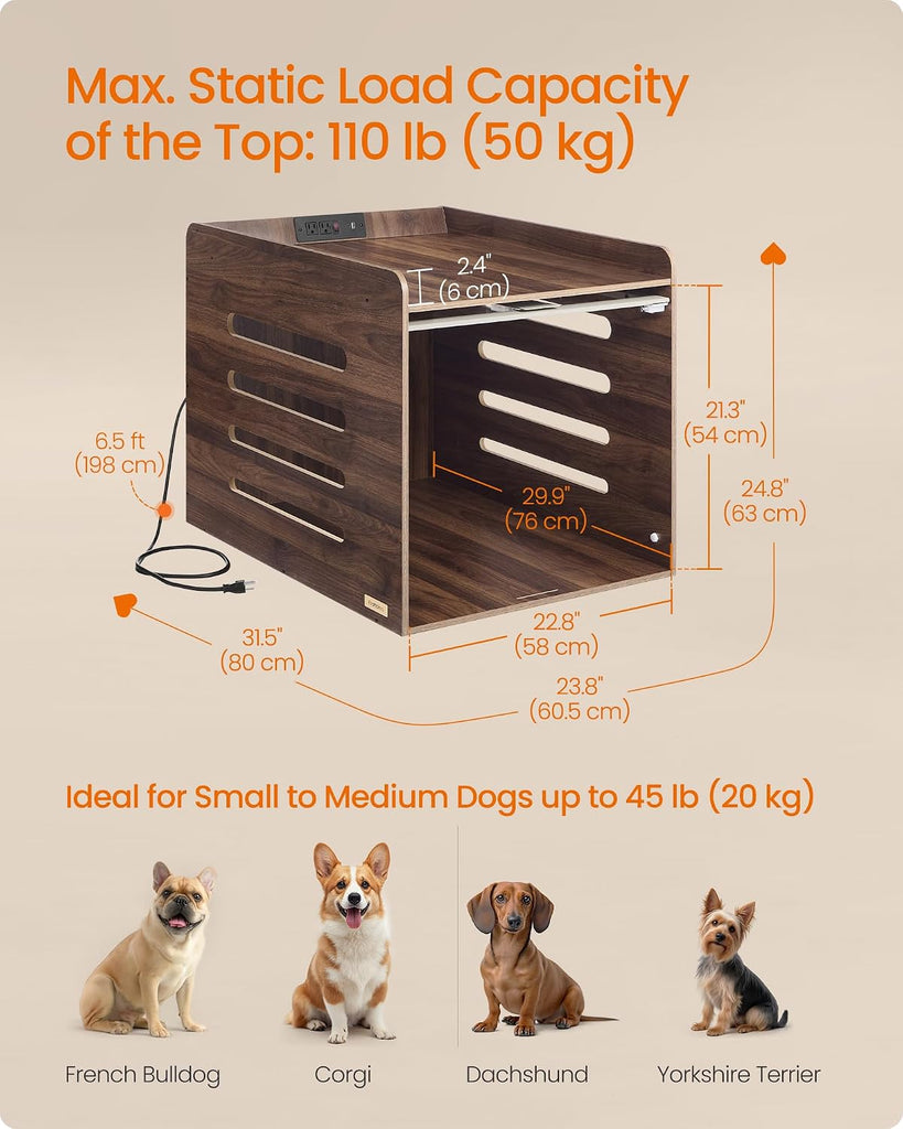 Dog Crate Furniture, Flip-Up Hidden Acrylic Door, Charging Station