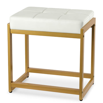 Vanity Stool, Vanity Chair Stools with Reinforced Metal Legs, Faux Leather Upholstered Ottoman Bench, Small Modern