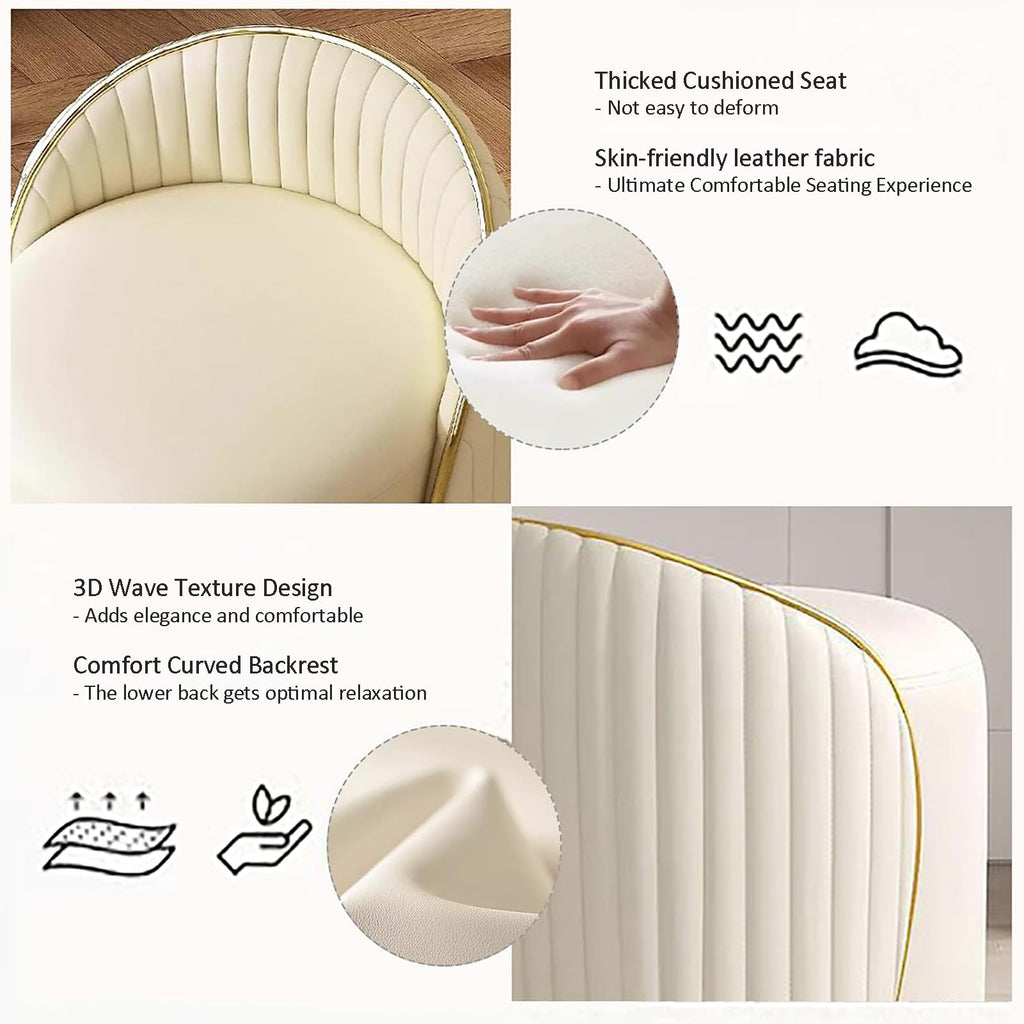 Vanity Stool with Back, 360° Swivel Vanity Chair, 400lbs Modern Round Leather Makeup Stool, Ottoman Chair, Dressing