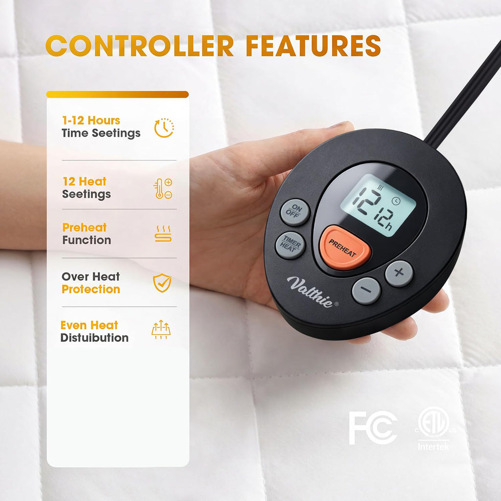 Heated Mattress Pad King Size, Electric Bed Warmer with Preheat