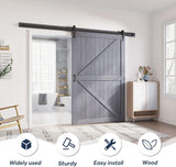 54in x 84in Gray Wood Barn Door Slab with 9ft (108inch) Barn Door Hardware Track Kit Included, Doubl
