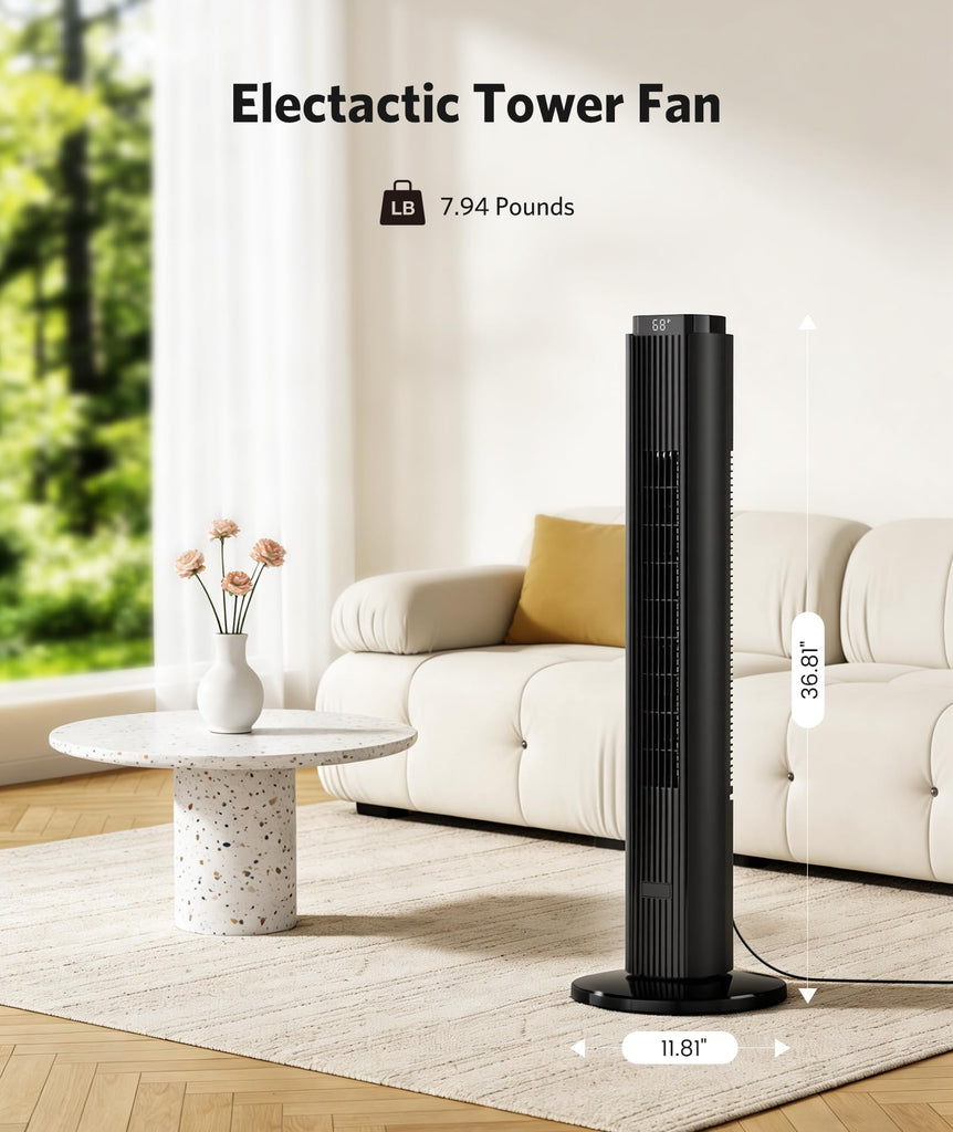 Tower Fan 23ft/s Electric Oscillating Fan with Remote Quiet Bladeless Standing Fan for Indoor, 4 Mode, 6 Speeds, 12H
