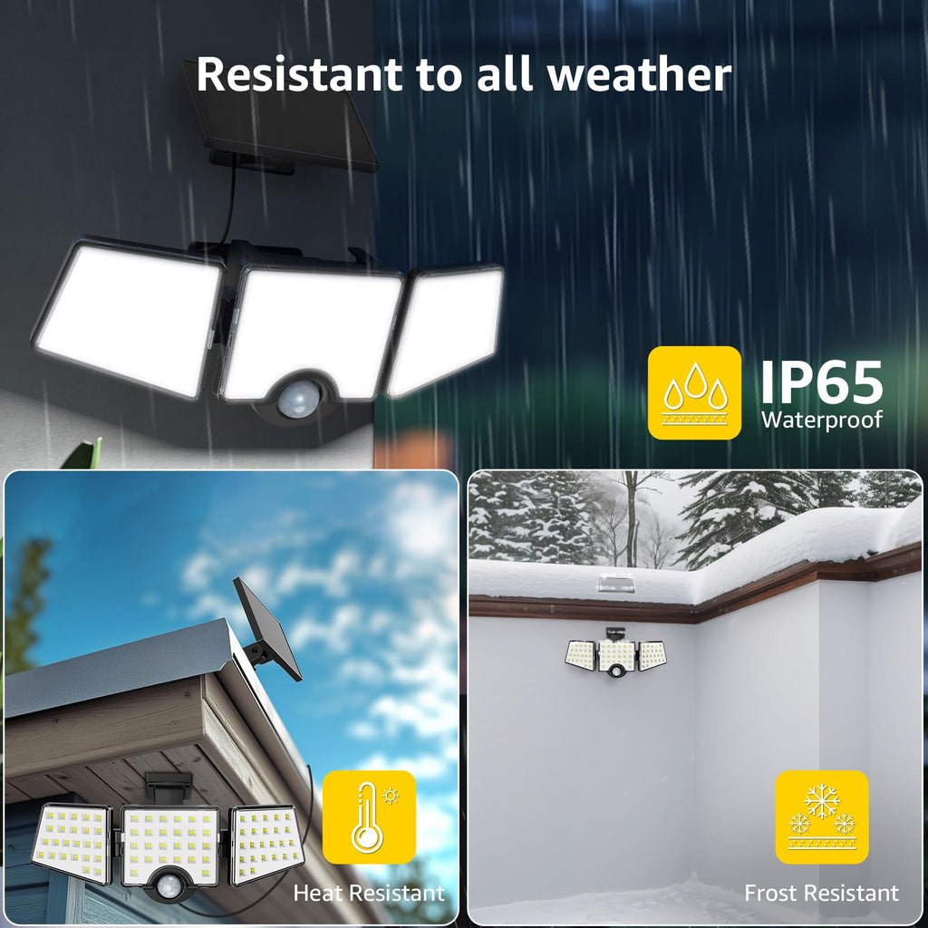 Solar Lights for Outside, Motion Activated Security Lights, Separate Solar Panel, 3 Adjustable Head 270° Wide