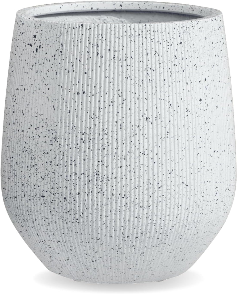 21" H x 19" D Premium Corso Fiberstone Planter - Speckled White | 15" Pot Opening, Ribbed, Included 2 Extra Coco