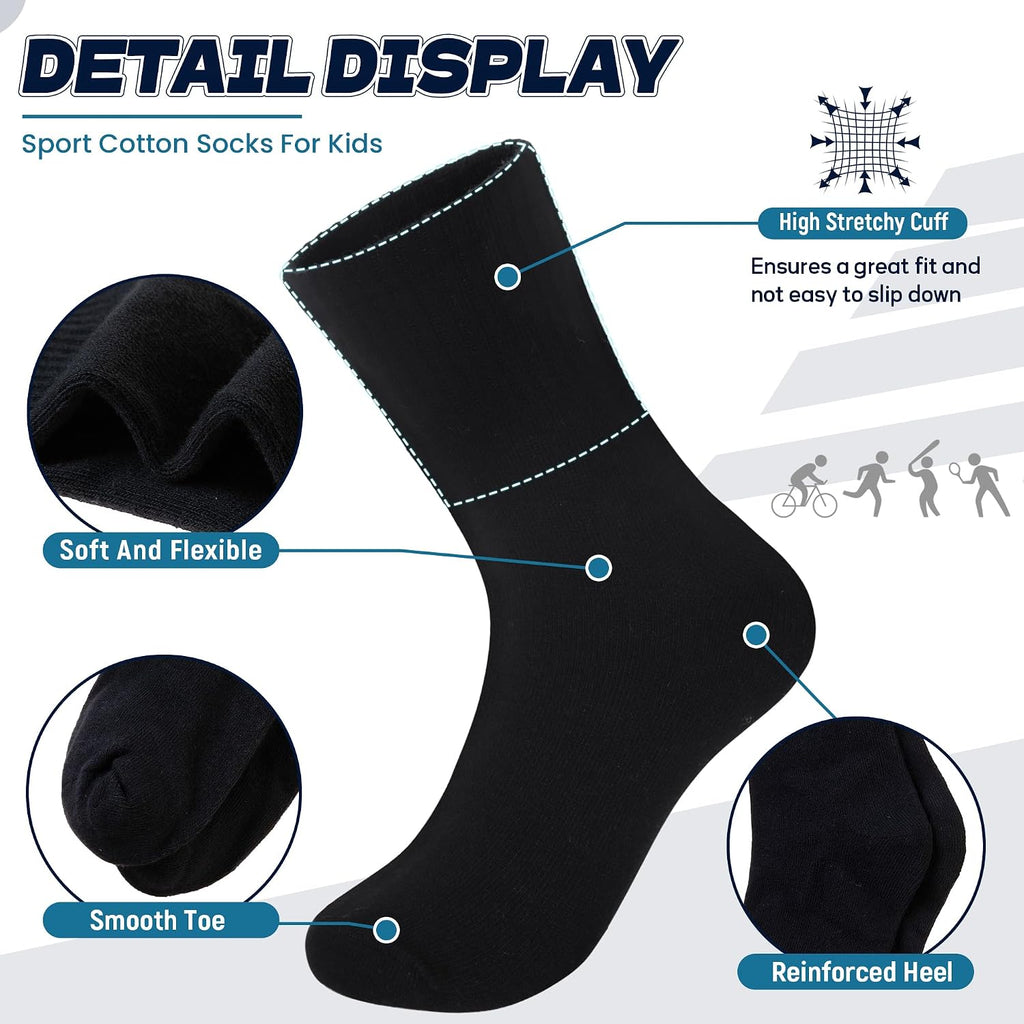 Kids Classics Crew Socks 10 Pairs Child Boy Girls Athletic Cotton Basic School Uniform Breathable Casual Sports Socks