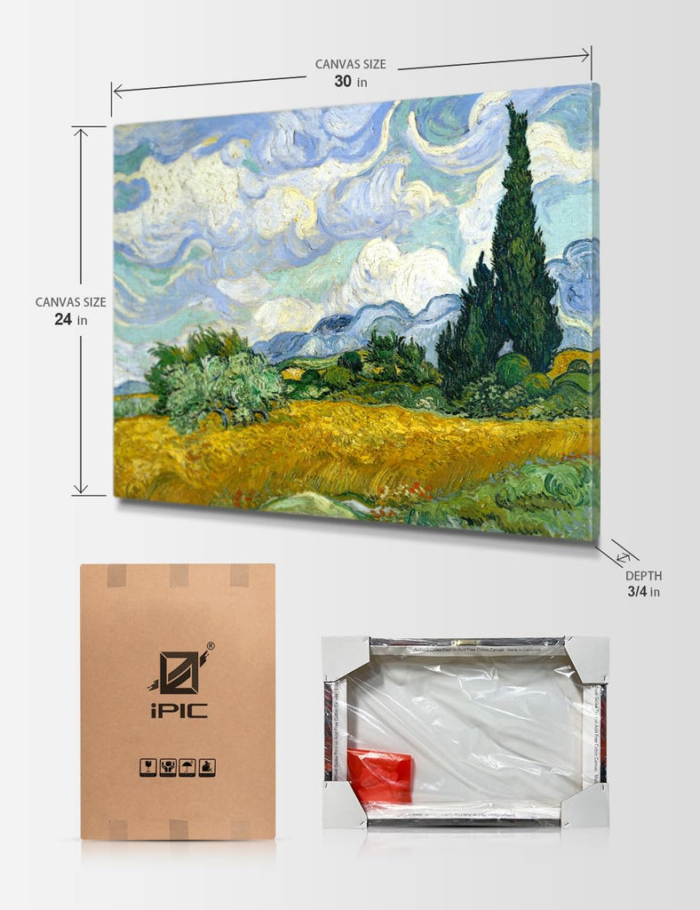 Wheat Field with Cypresses Van Gogh Canvas Wall Art, 30x24 in