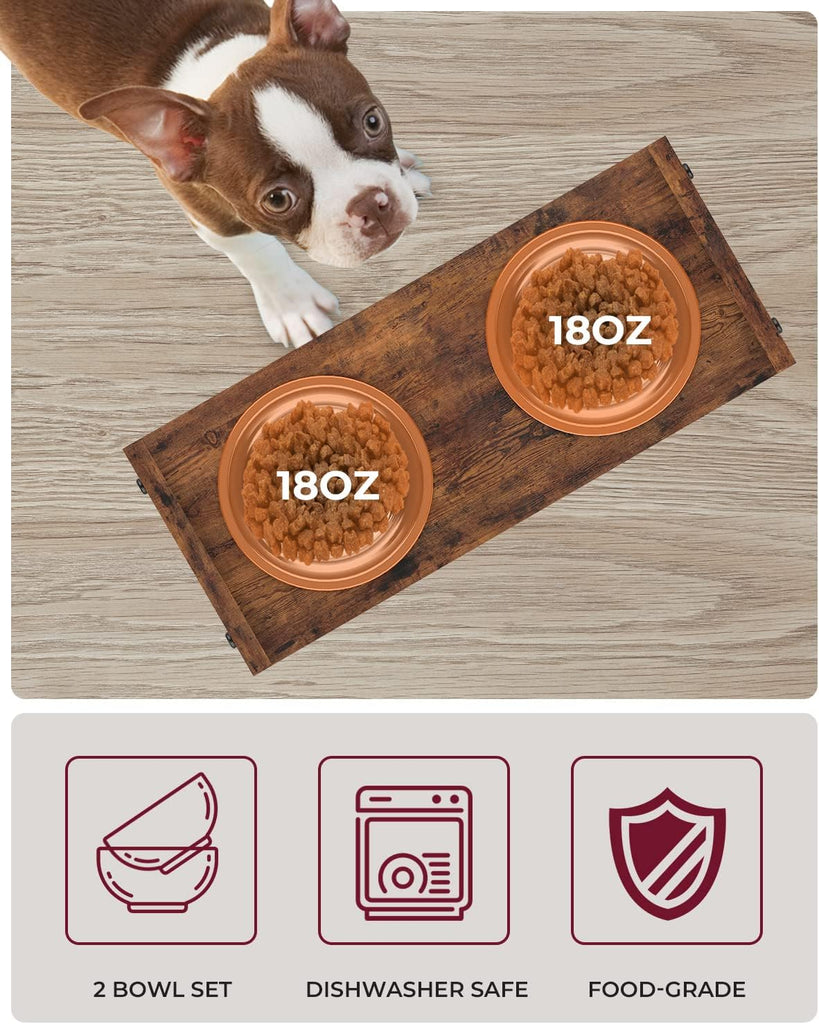 Elevated Dog Bowls, Raised Bowl Stand Adjustable Small, Rustic Brown