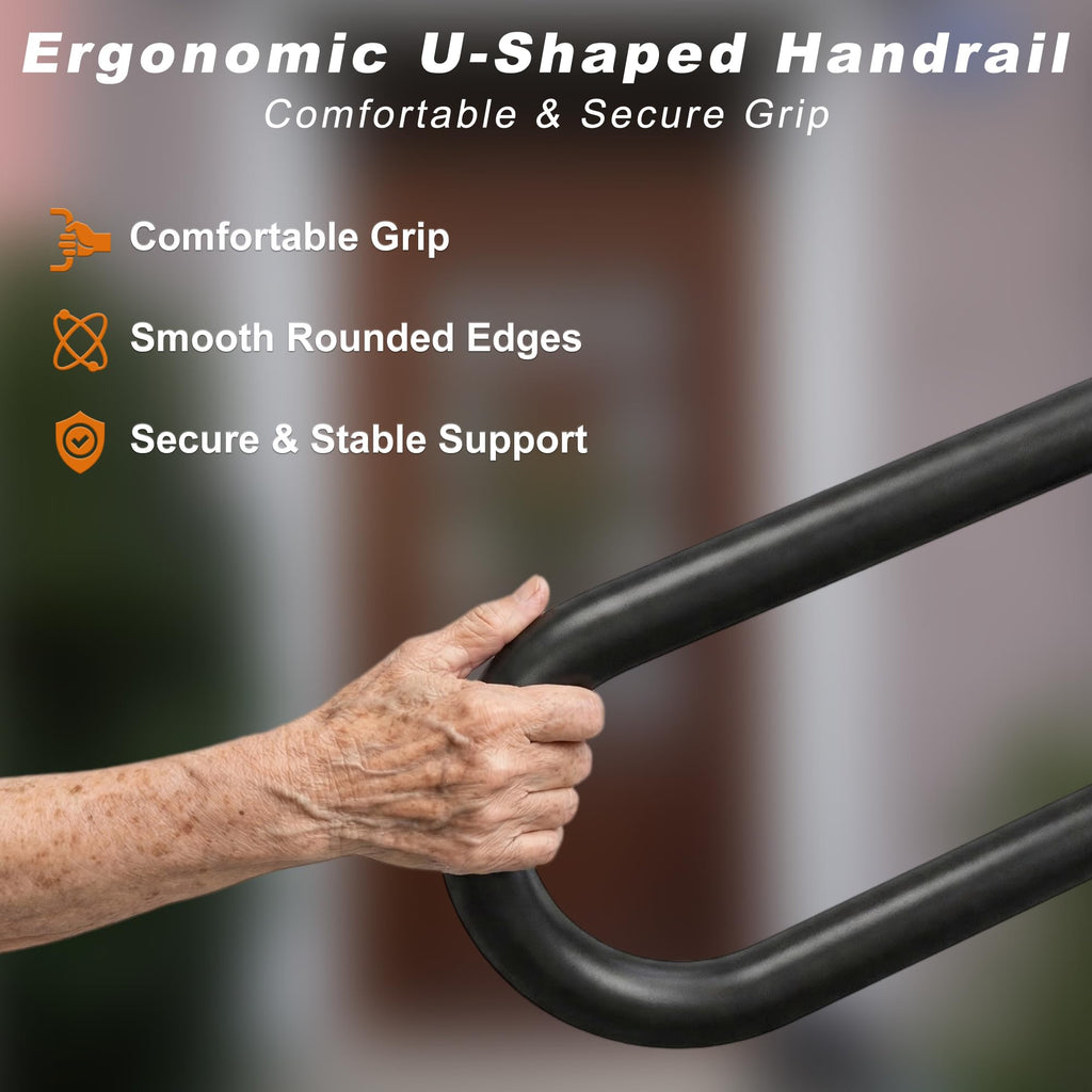 Handrails for Outdoor Step U Shaped Pipe Grab Hand Rails for 1-2 Steps Indoor or Outdoor Stair Wall-Mount Hand