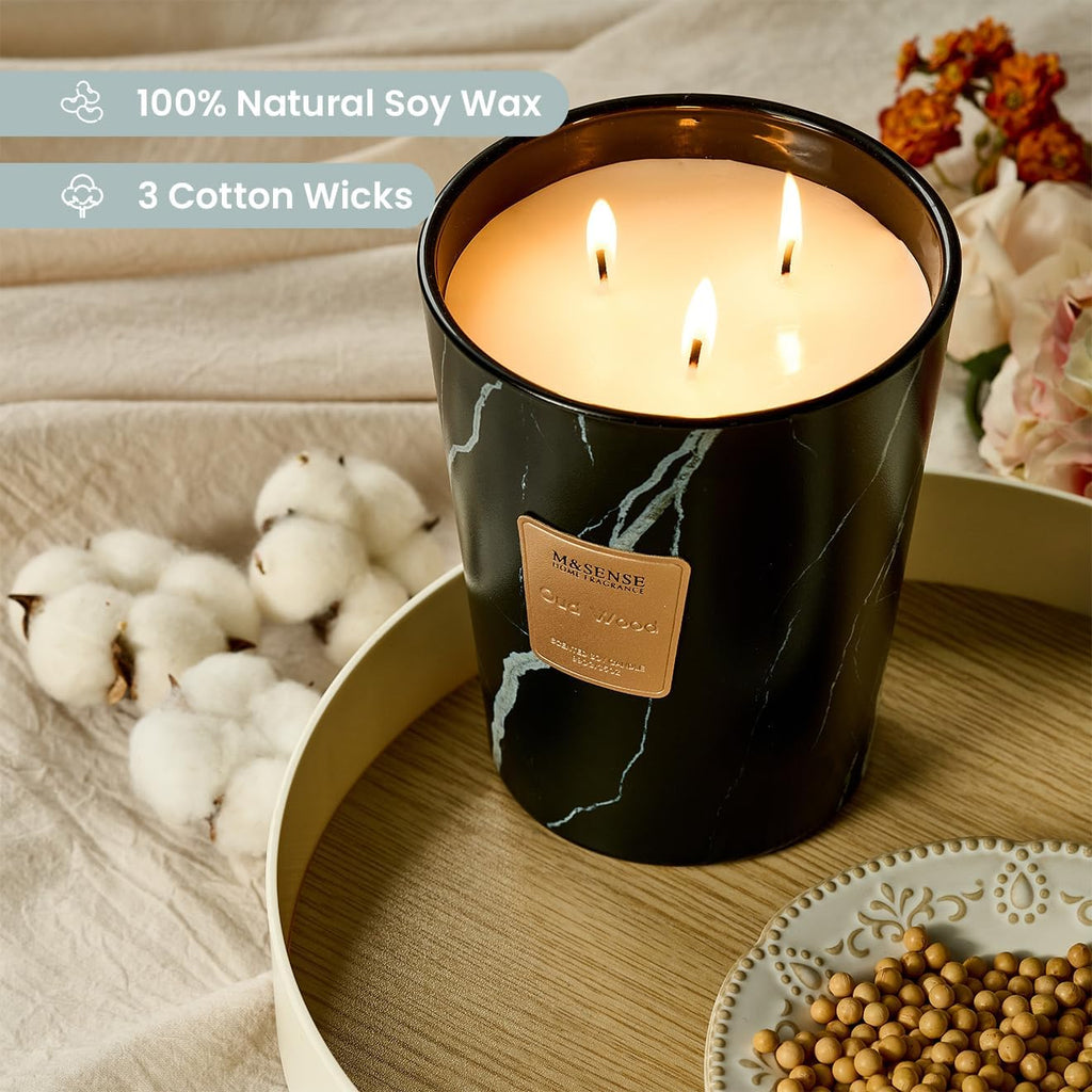 Extra Large Candle OudWood Intense Scented Candle,3 Wick Highly Scented XL Jar Candle,35oz 150H,Candles Gift