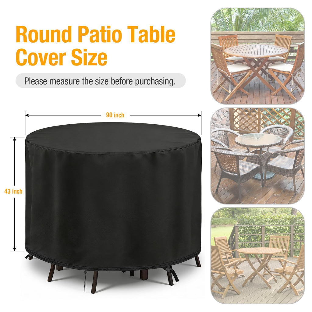 Round Patio Furniture Set Cover, Outdoor Round Table Cover 90"D x 43"H