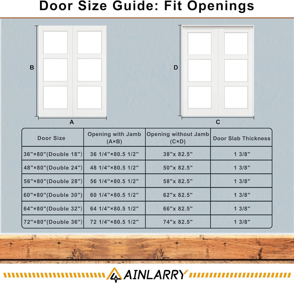 60'' x 80'' (Double 30"x80") 5-Lite French Interior Tempered Frosted Glass Door Slabs for Bedroom Doors, Closet Door