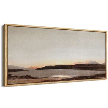 Extra Large Framed Canvas Print Wall Art Tranquil Lake at Sunset Soft Tones Antique Retro Fine Art Illustrations