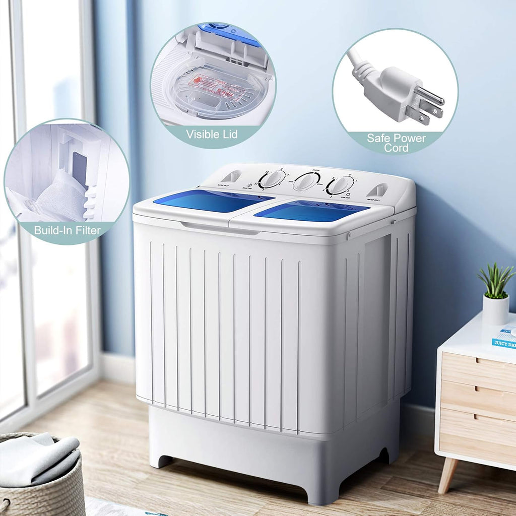 Portable Washing Machine, 20lbs Capacity, Twin Tub 2lbs Washer & 8lbs Spinner Combo, Compact for Apartment RV Dorms