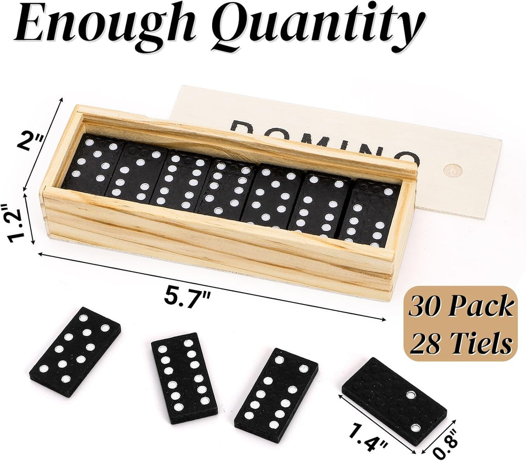 Mini Wooden Dominoes Set, Double 6 Dominos Game with Wood Case&Instructions, Bulk Domino Party Favor, 28 - Set of 30