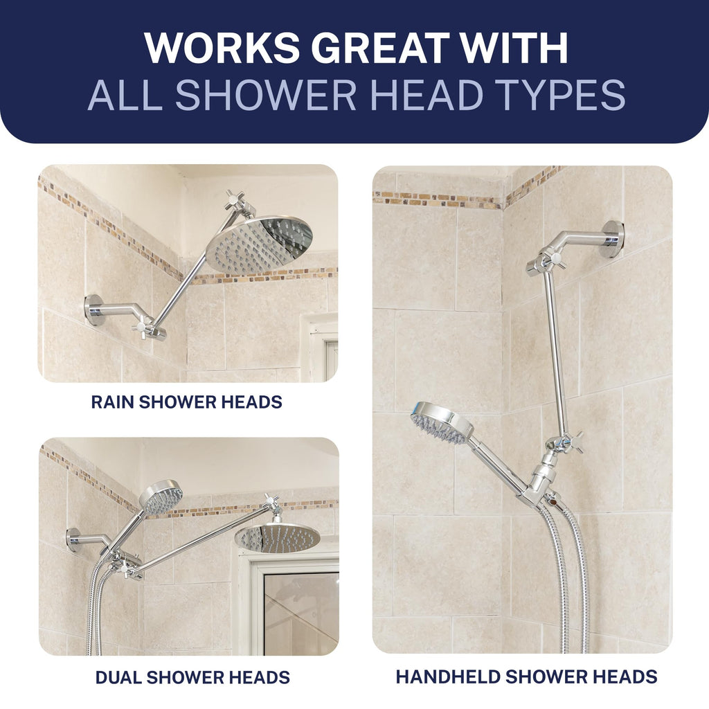 Metal Adjustable Shower Head Extension Arm, 12 Inch Reach