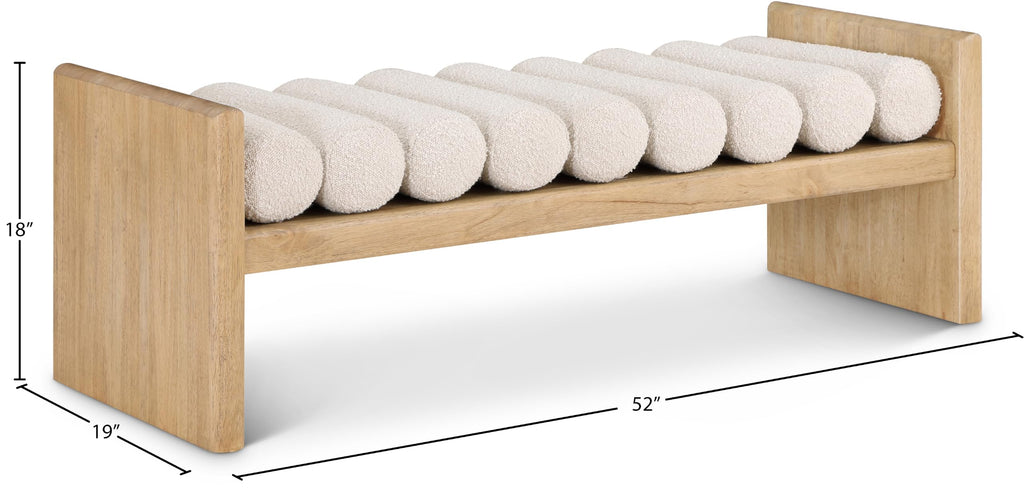 179Cream Waverly Collection Modern | Contemporary Bench with Solid Wood Rich Natural Finish, Luxurious Cream Boucle