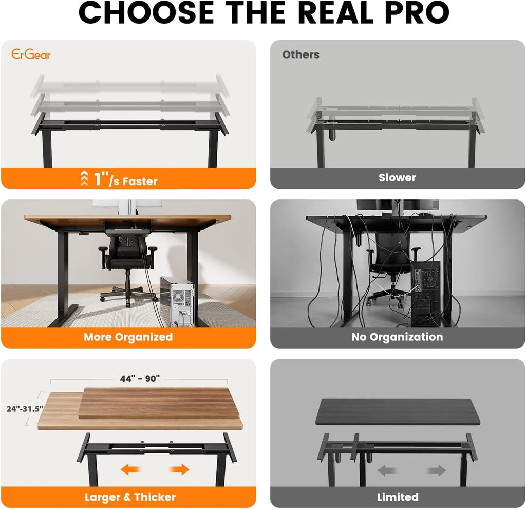 Dual Motor Standing Desk Legs for 44-90 inch Desktops, 264 lbs | 4 Memory Presets, Cable Tray, Dual Hooks, 28-47 inch
