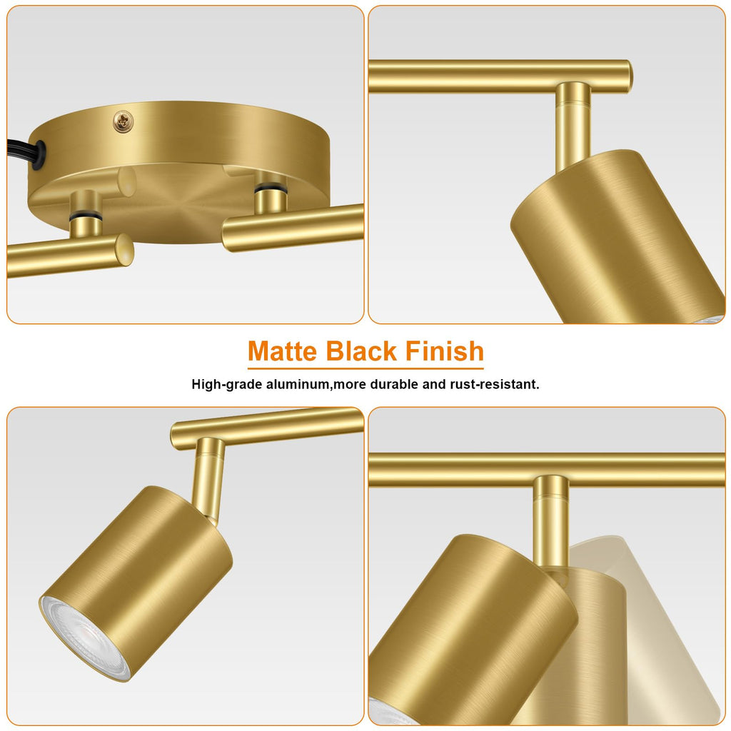 Track Lighting Plug in, LED Track Lighting Fixtures Ceiling Kit, Gold 4-Light Ceiling Light Plug-in, Wall Light
