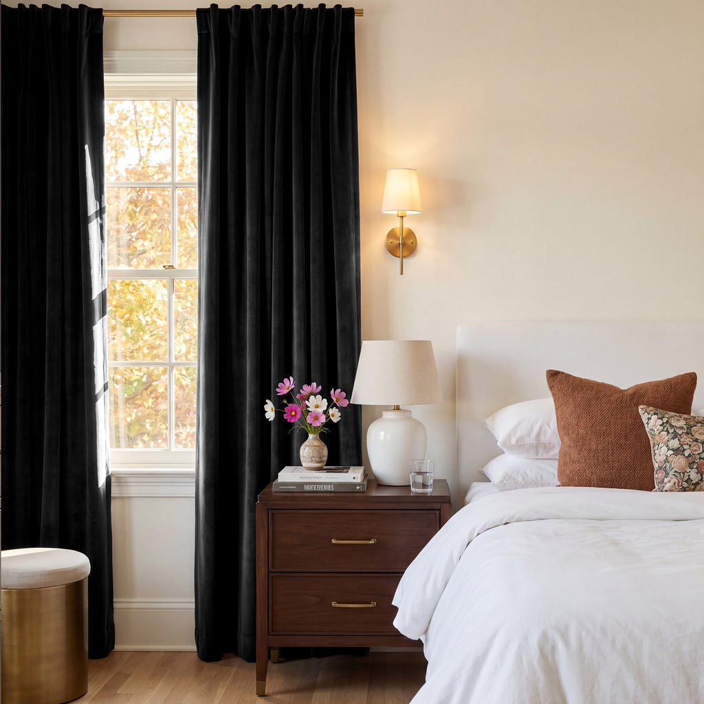 Blackout Black Velvet Curtains Extra Long Theater, W52xL120, 2 Pcs