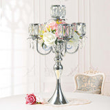 5 Arm Elegant Crystal Candle Holder,Candlestick, 22 Inch Tall Candle Holder Table Candelabra Event Party Table