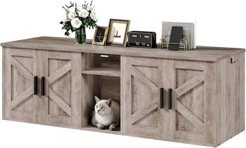 Double Litter Box Enclosure, Hidden Litter Box Enclosure with Corridor, Cat Litter Box Furniture with Storage Layer