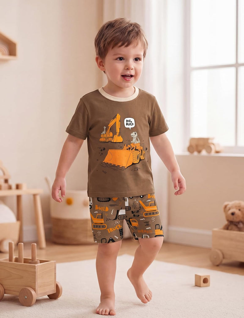 Toddler Pajamas 100% Organic Cotton 4 Piece Short Sleeve Summer Pajama Set Kids Pajamas Boys Girls Snug Fit Pjs Set