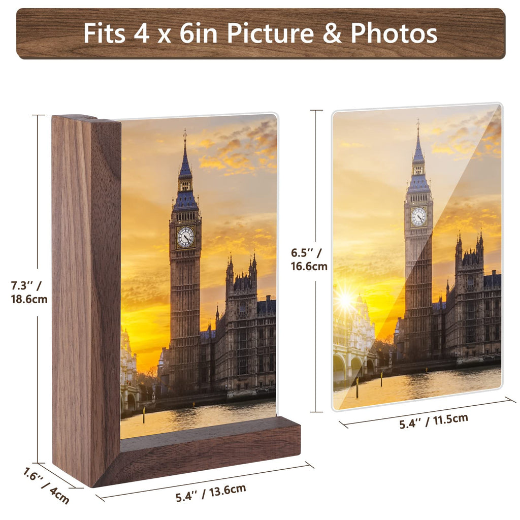 4x6 Picture Frames 2 Pack - Rustic Vintage Wooden Picture Frames 4x6 L-shape Wood Double Side Acrylic Photo Frame