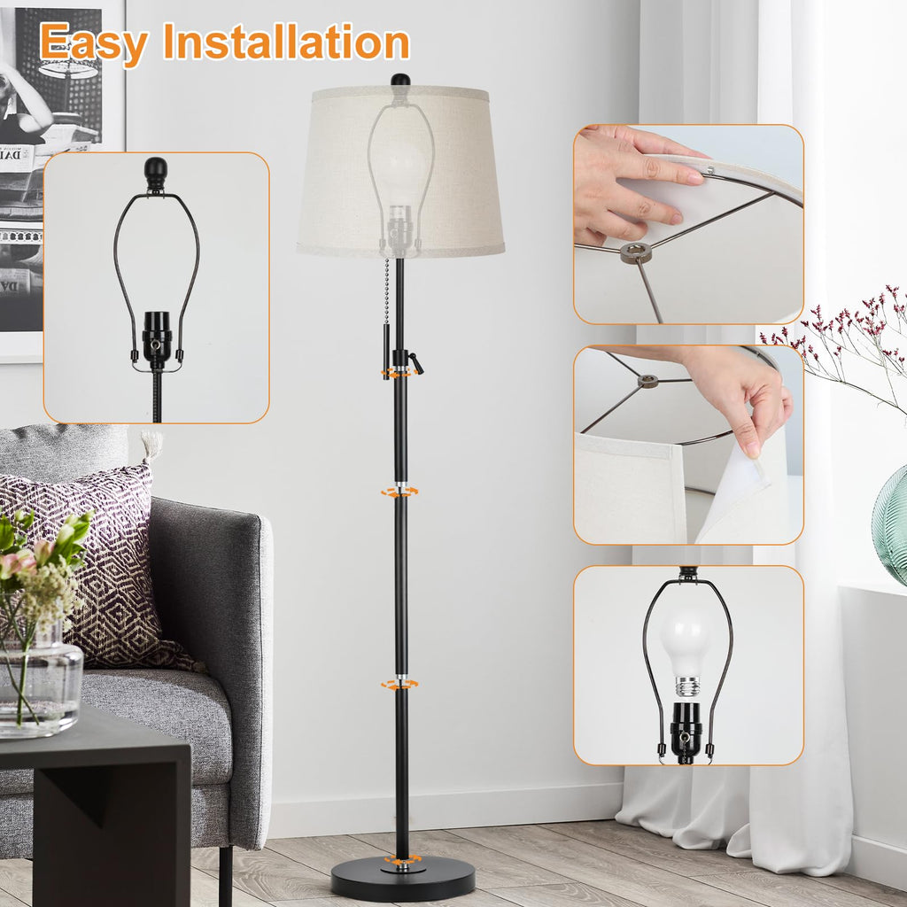Floor Lamps, Black Floor Lamp Adjustable Height Standing Lamp, Dimmable Modern Tall Floor Lamp Office with Beige