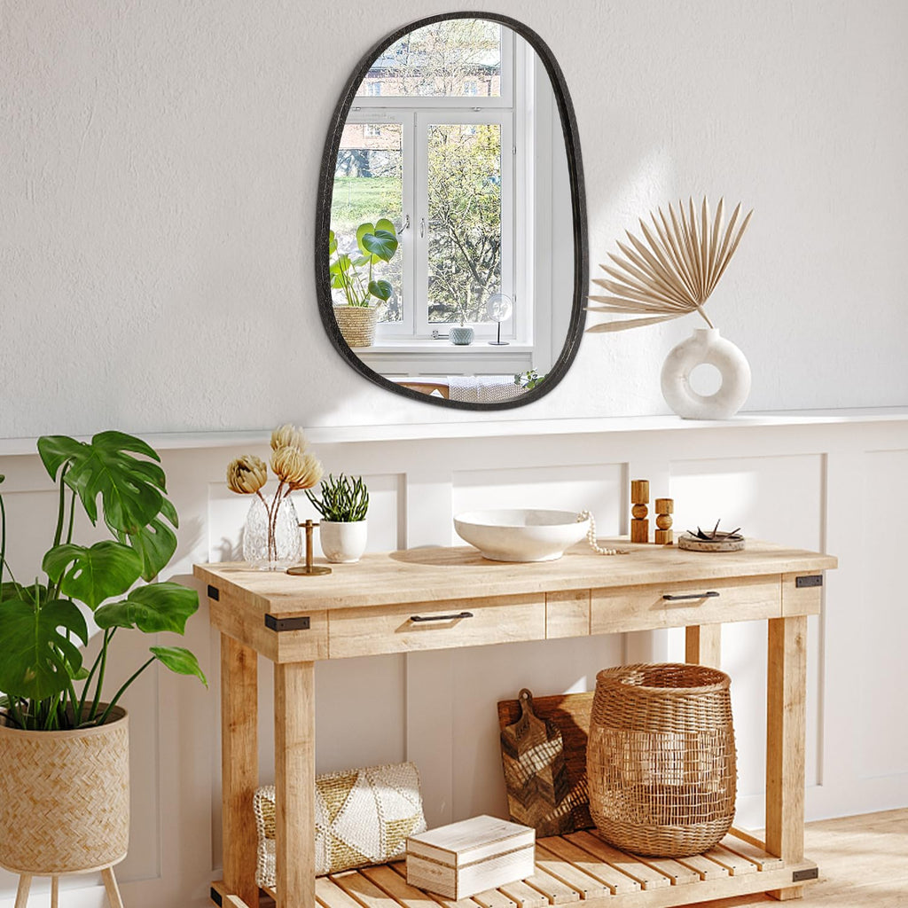 Large Asymmetrical Wall Mirror Irregular Wood Frame Mirror Modern Unique Oval Wall Mirror Decorative Vanity Bathroom