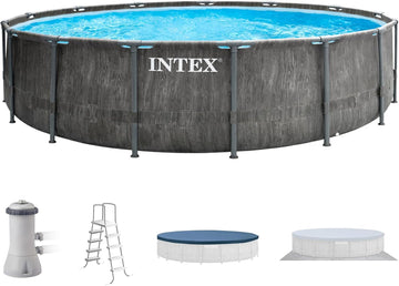 Greywood Prism Frame 15' x 48" Round Above Ground Outdoor Swimming Pool Set with 1000 GPH Filter Pump, Ladder, Ground