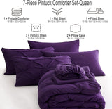 7pc Purple Comforter Set Queen with Sheets, Pintuck 7 Piece Bedding Comforters Bed in a Bag for All Season