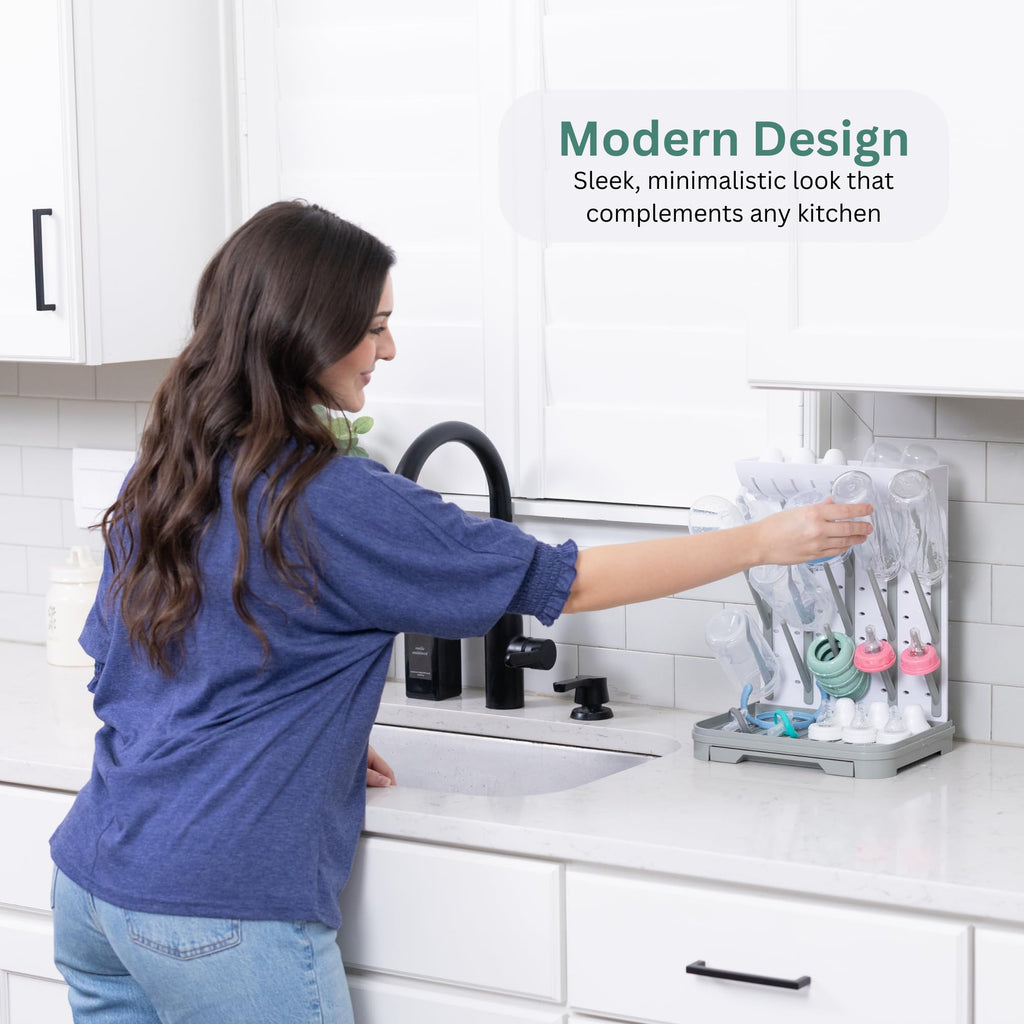 Baby Bottle Drying Rack - Large Vertical Bottle Dryer for 15 Bottles, Space-Saving Countertop Rack for Baby Bottles &