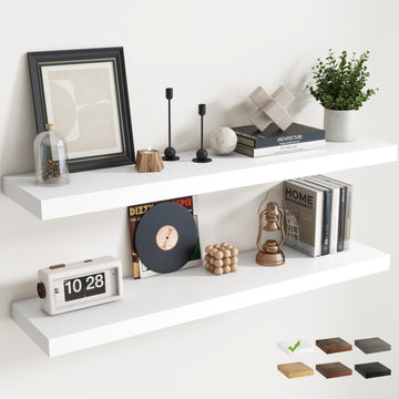 48 Inch Floating Shelves, 9"Deep Wall Shelf, 60 Lbs Capacity, White, 2pcs