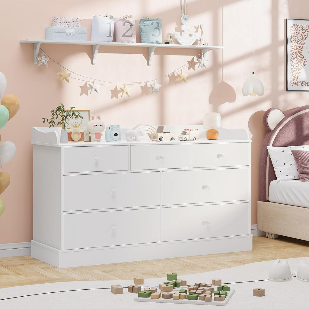 Kids Dresser Cabinet with 7 Drawers and Large Table Top, Multi-Functional Chest of Drawers, Baby Dresser, Kids