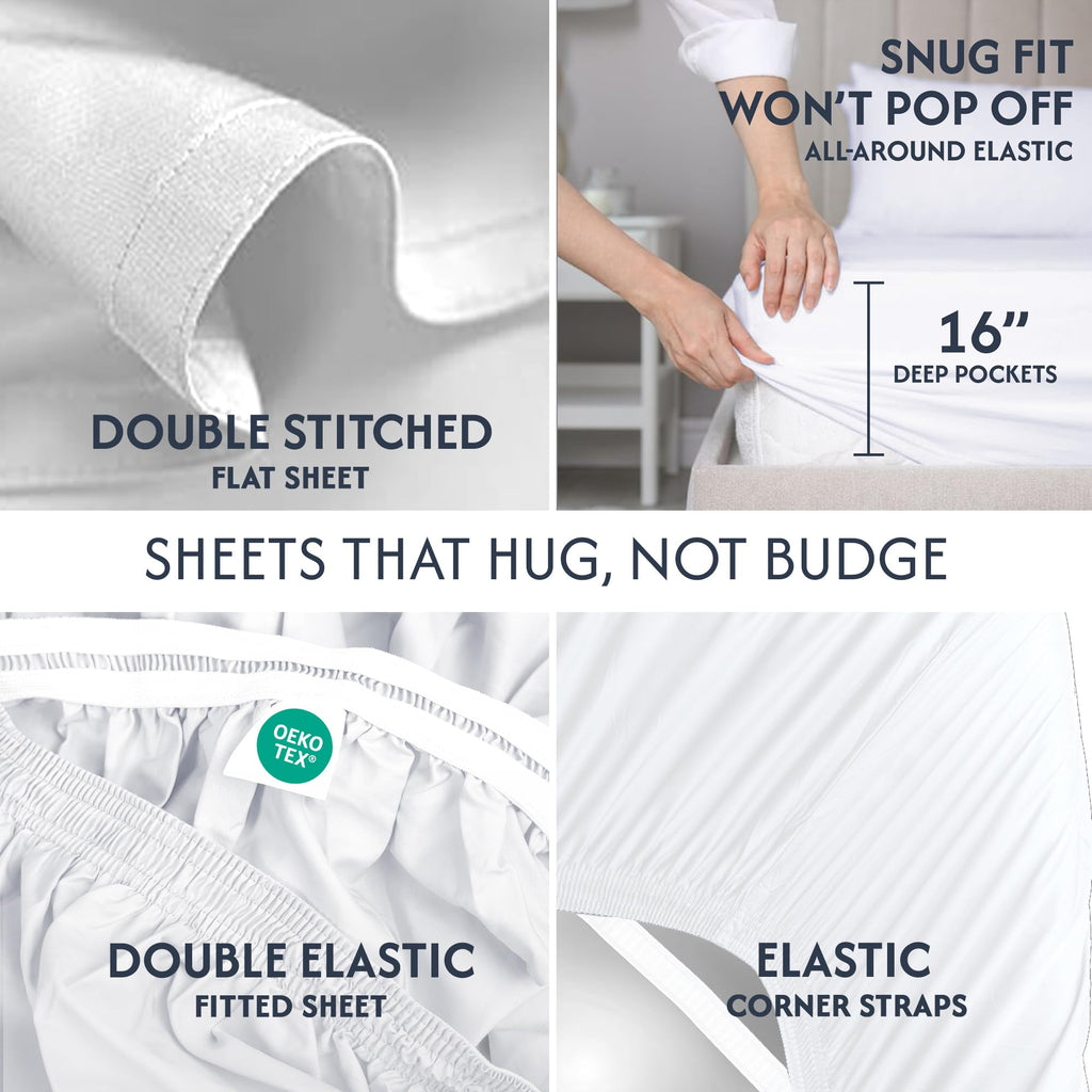 100% Cotton Percale Sheets Queen Size, Cool & Crisp, 4 Pcs, White