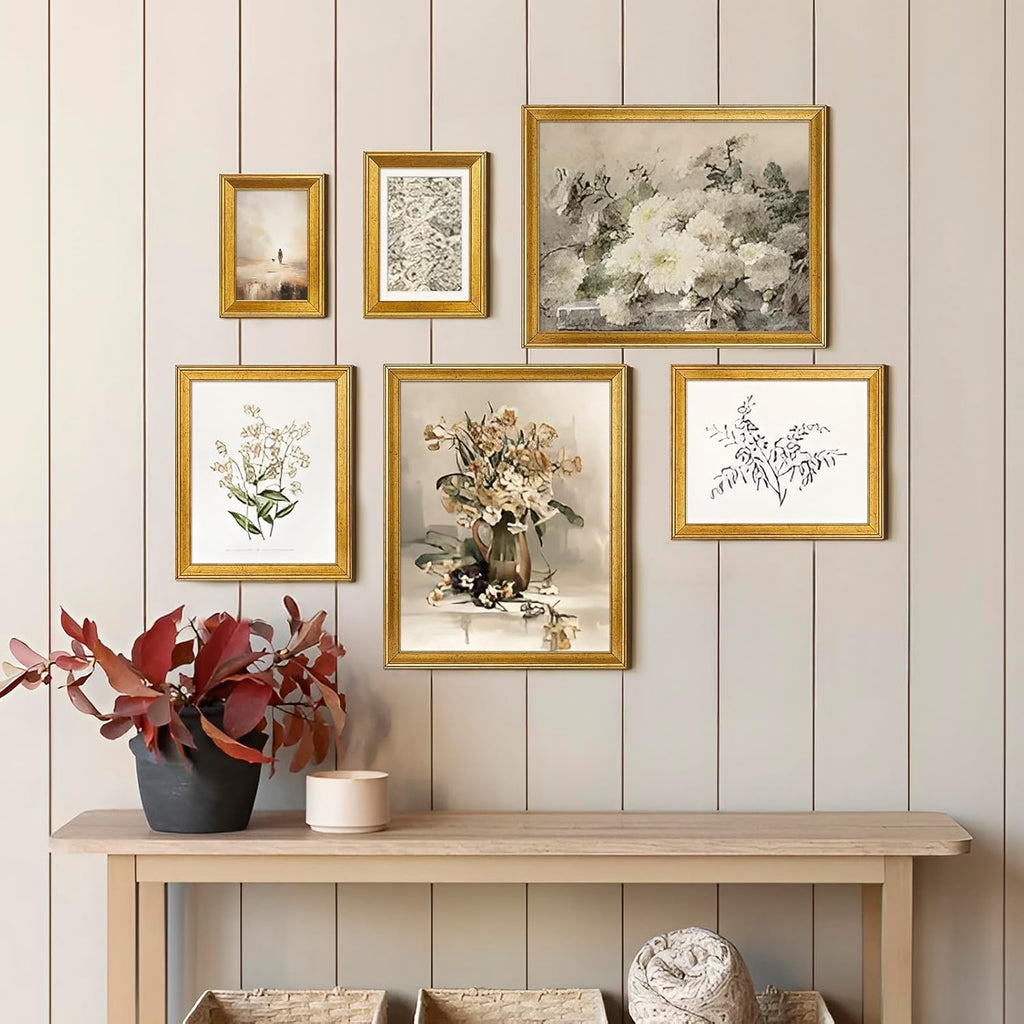 8x10 Gold Picture Frames Set of 6,Rustic Gold Frames Set for Gallery | Fits 5x7 Photo with Mat or 8x10 without