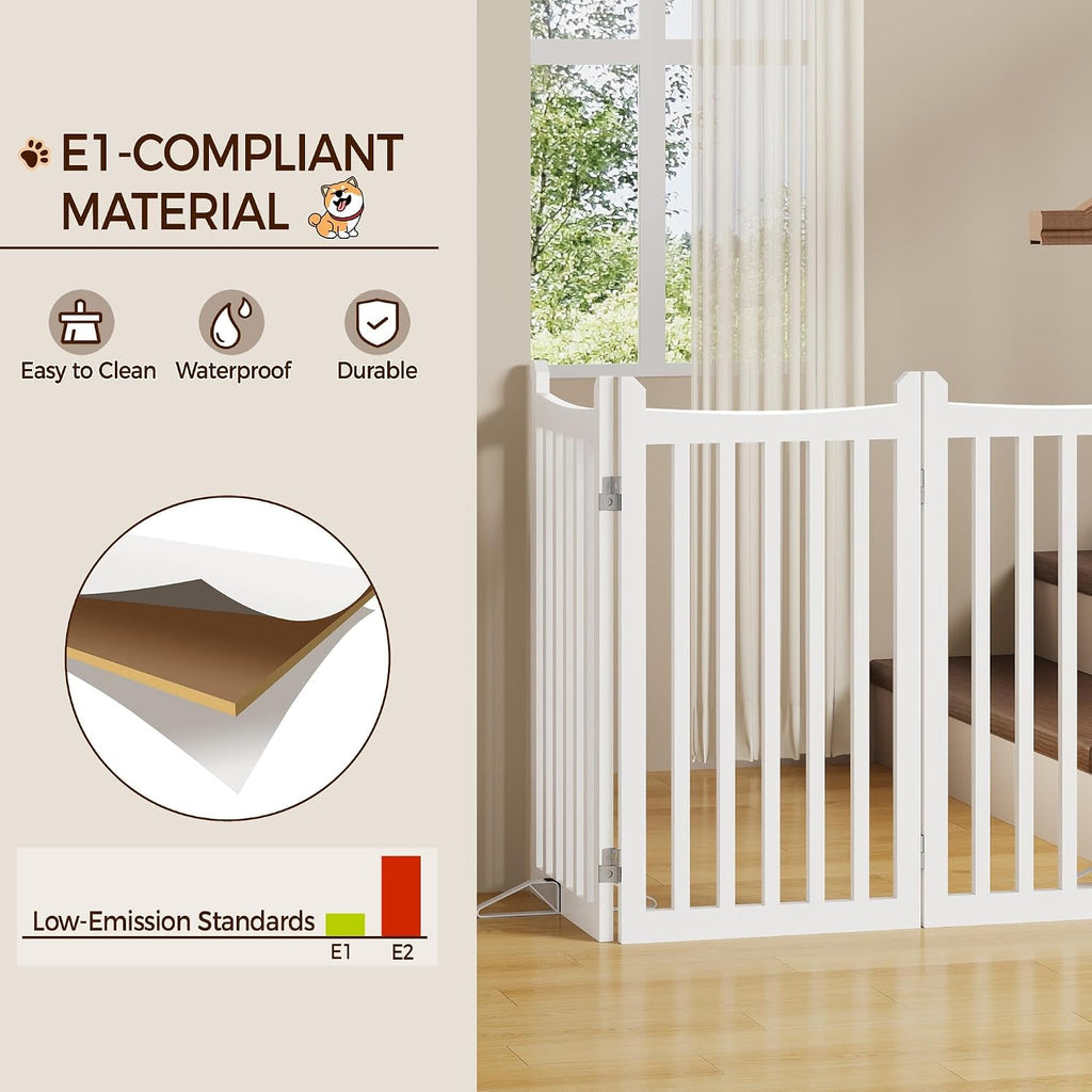 36in 4-Panel Wooden Freestanding Pet Gate for Indoor Stairs