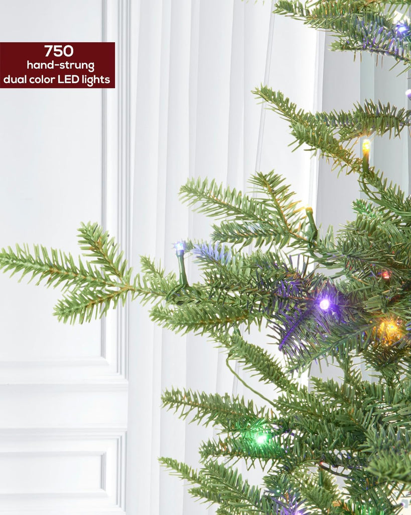 Pre-lit Christmas Tree 7.5ft Aspen Fir, 750 Warm White & Multi-Color LED Lights, Hinged Holiday Xmas Artificial Tree