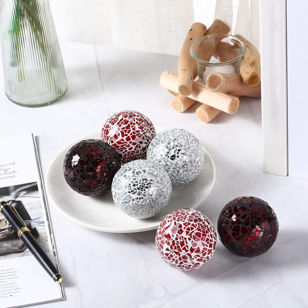 Decorative Balls for Bowls 6.5 cm / 2.5 Inch Orbs Glass Balls for Centerpiece Bowls Mosaic Sphere Decoration - Set of 6